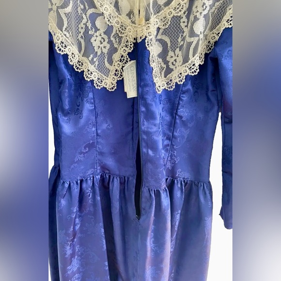 Gunne Sax • Jessica McClintock Vintage Prairie Dress Lace Smock Neck Long Sleeve - Picture 7 of 11